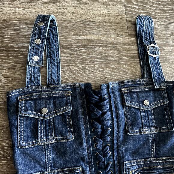 NWOT Jaded London Denim Corset Top Lace-Up Utility Pocket Y2K Jean Bustier US 6 - Picture 11 of 16